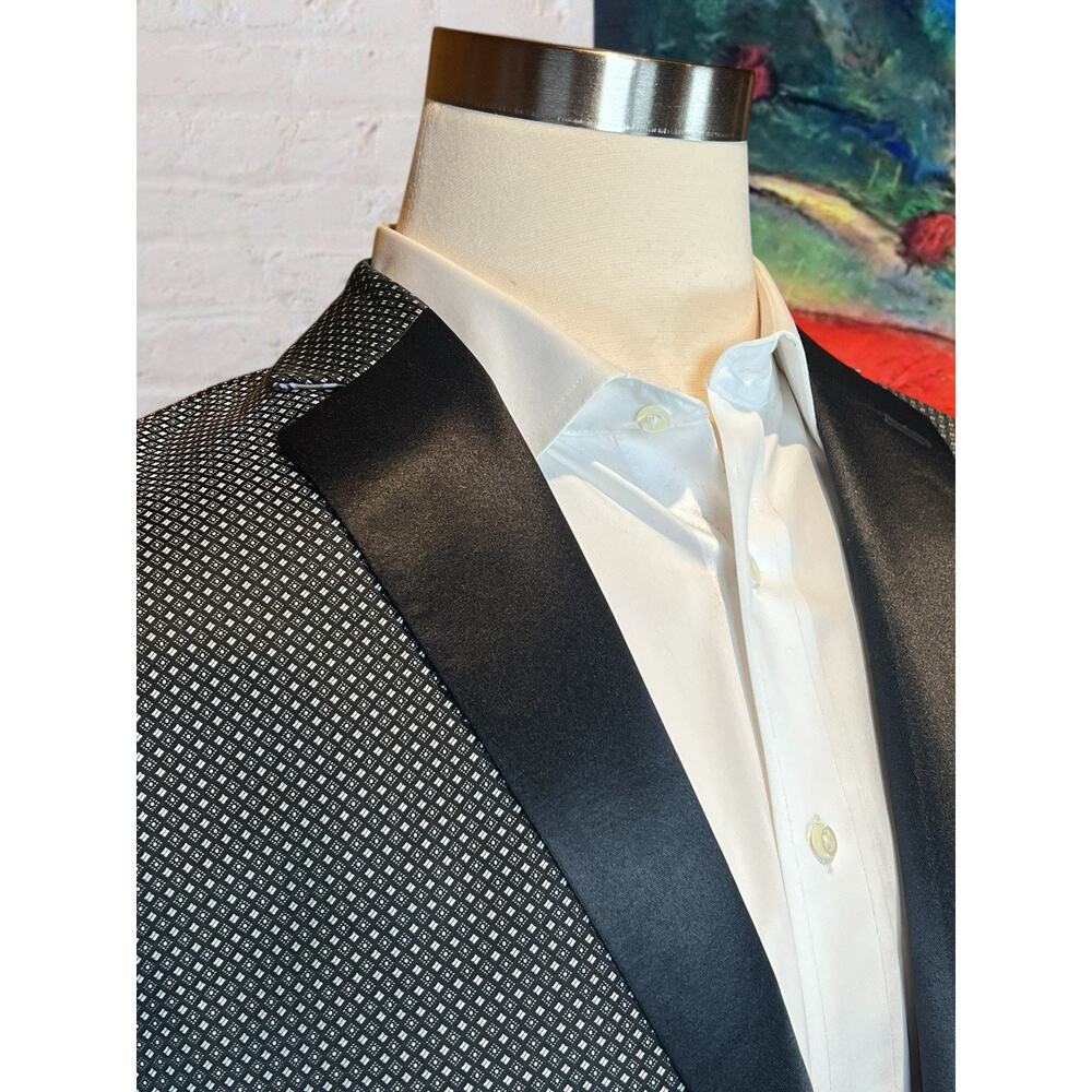 New Van Heusen Mens 42L Black White Geometric Tuxedo Dinner Jacket - Picture 5 of 15